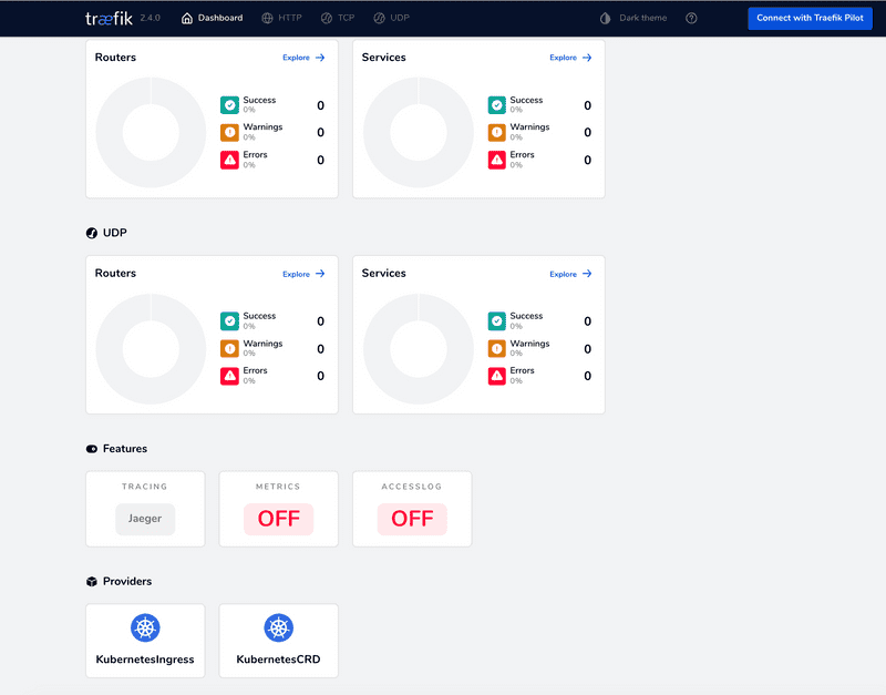 Screenshot of Traefik dashboard with Jaeger tracing enabled