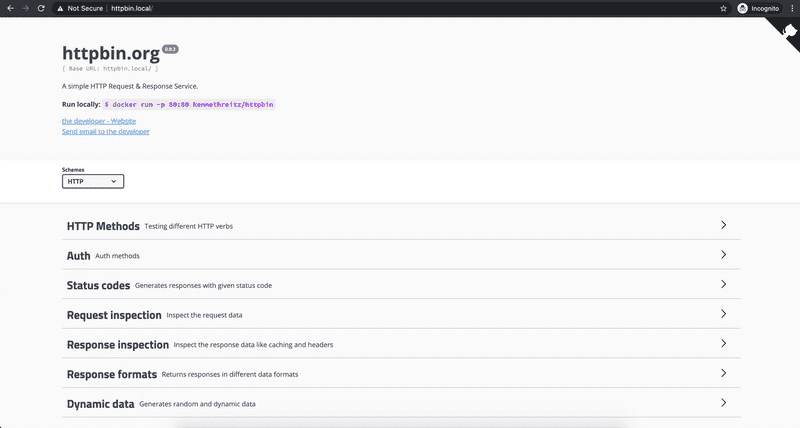Screenshot of the HTTPBin application