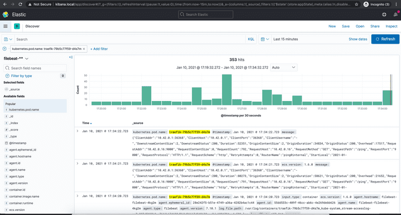 Screenshot of Kibana Discover page