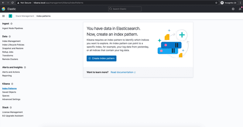 Screenshot of creating an index pattern in Kibana