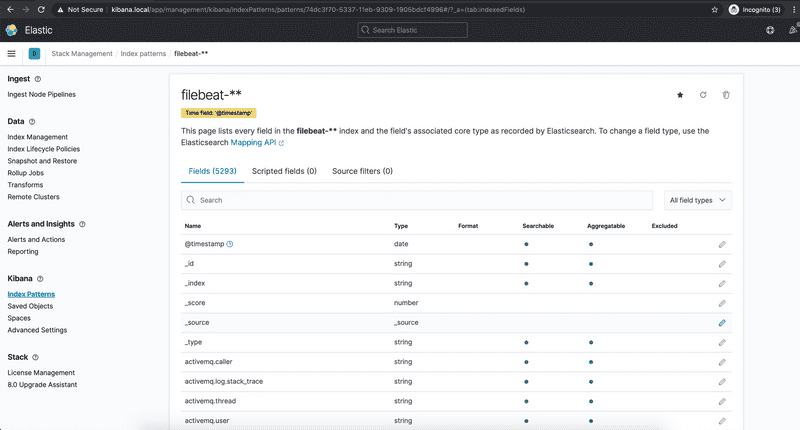 Screenshot of Kibana index pattern summary page